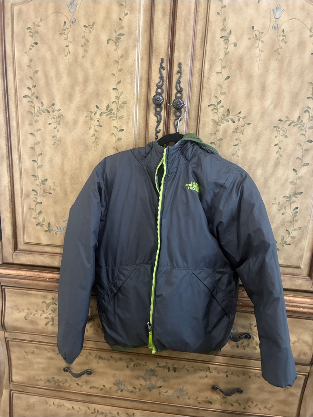 The North Face Men's Black Puffer Jacket with Lime Accents